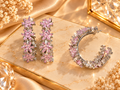 Silver Pink Flower Hoops