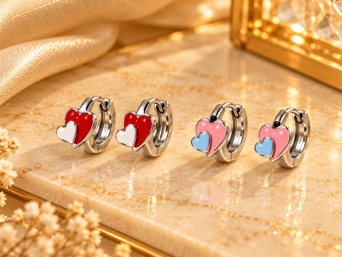 Silver Heart Hoops