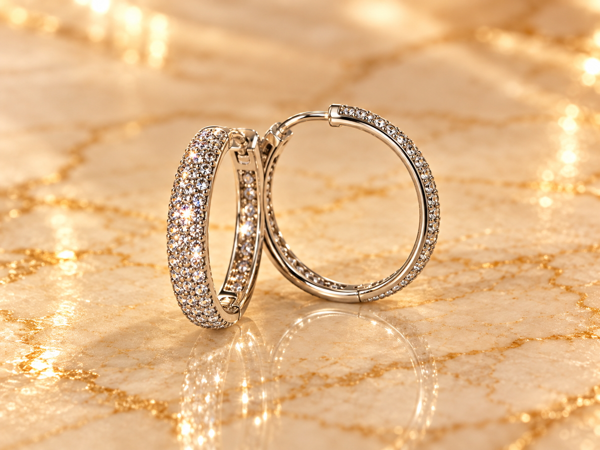 Silver Diamond Hoops