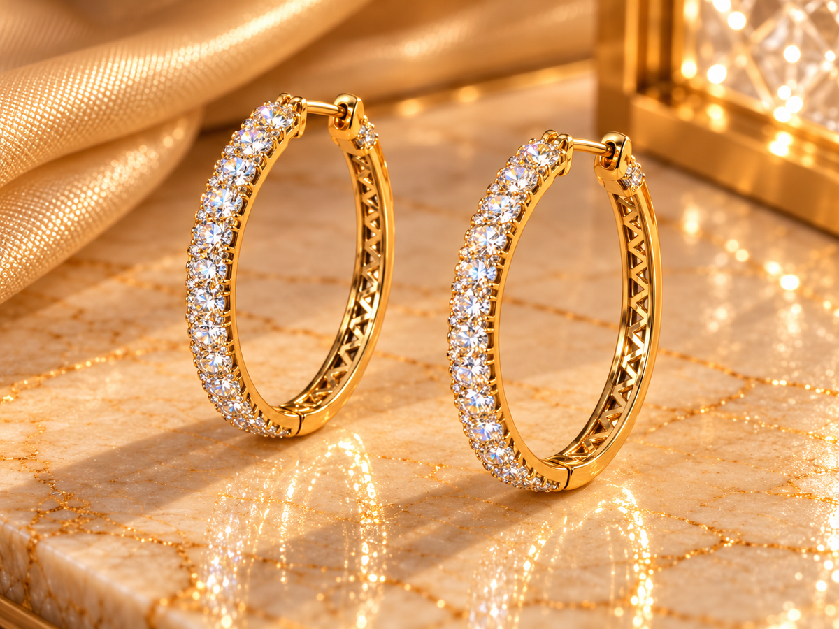 Gold Diamond Hoops