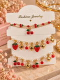 Strawberry , Cherry Charm Bracelet